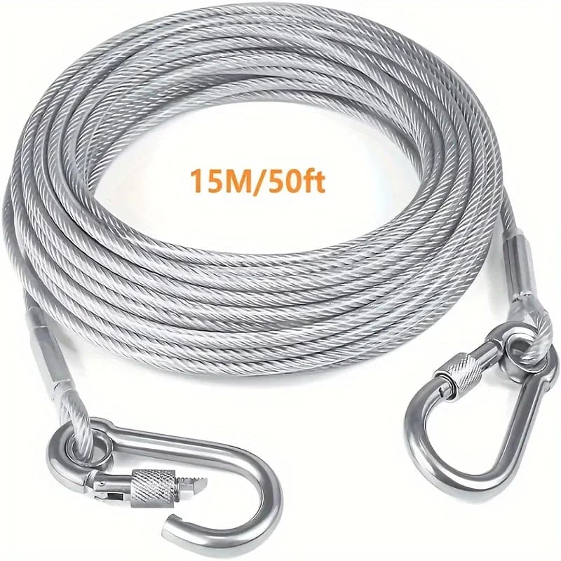 Câble d’attache pour chien en acier inoxydable double épaisseur 460/900/1500 mm, réfléchissant et robuste, avec mousquetons pivotants - Idéal pour l’extérieur