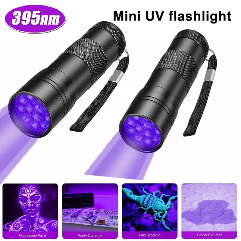 Lampe de poche UV portable à 9/12 LED, lumière noire, torche ultraviolette 395 NM, détecteur de lumière noire pour les taches d’urine de chien et les insectes au lit