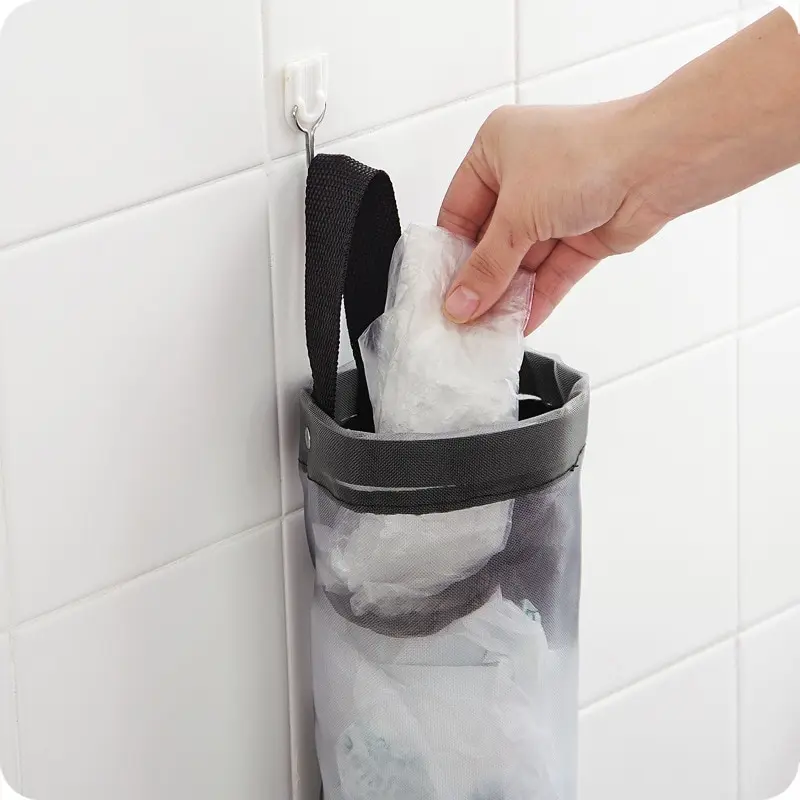 Sac de rangement gris SunOfficiBag, distributeur de sacs en plastique à mailles à montage mural, poudres de stockage réutilisées, sacs poubelle, org d'ordures de cuisine, 1PC